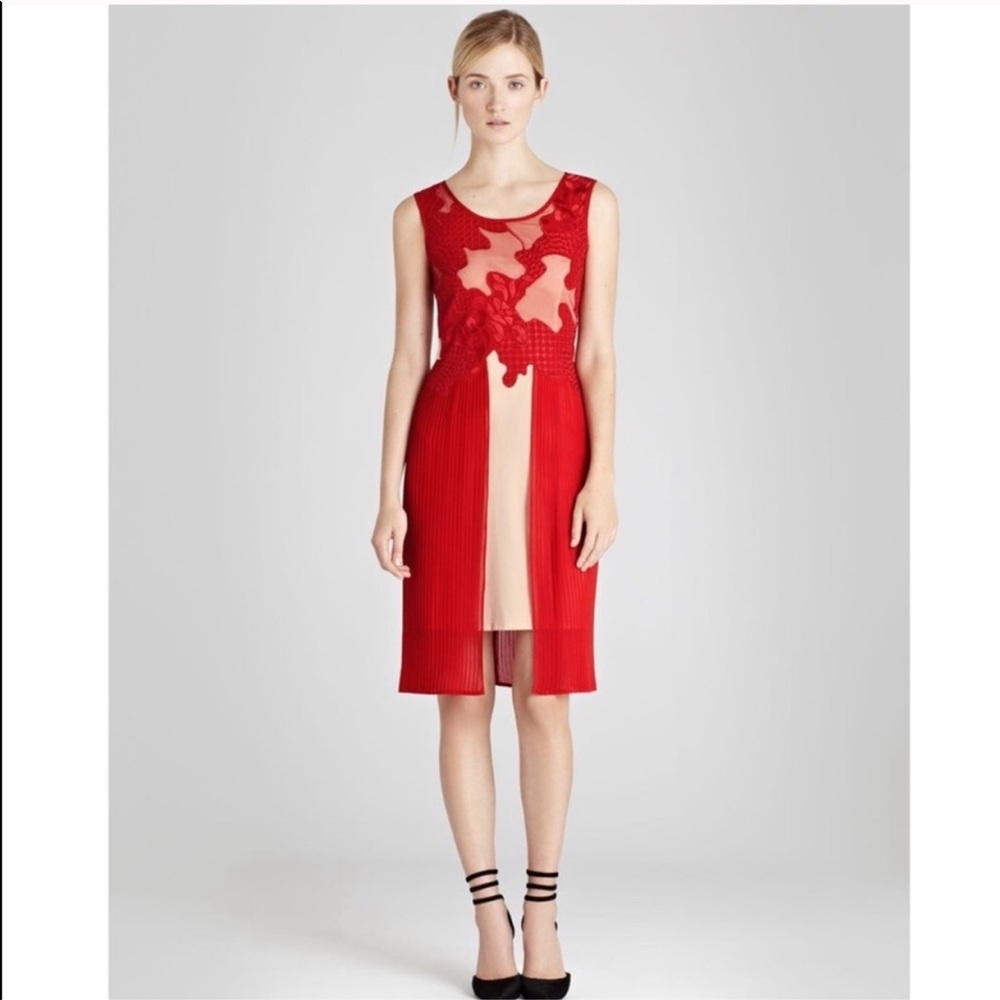 COPY - NWT $360 Reiss Red & Tan Dress Size 8 Pleated Skirt